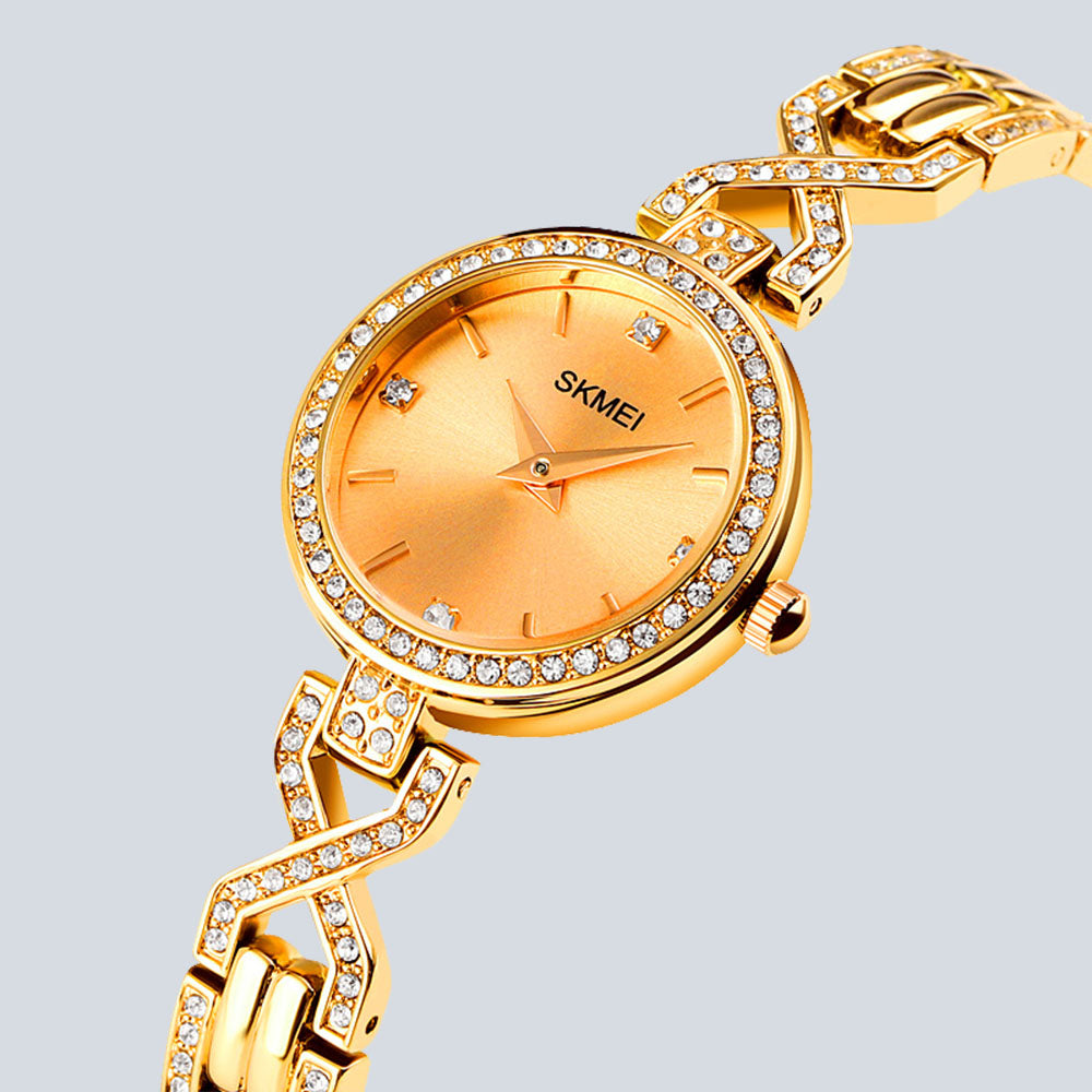 Rose Gold Women's SKMEI 8371 Diamond Round Dial Bracelet Quartz Watch