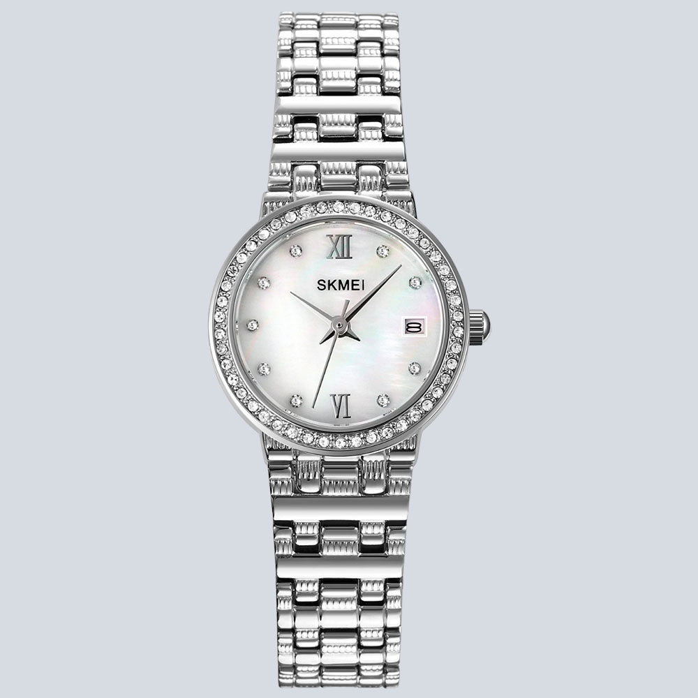 Silver Women's SKMEI 030Q Rhinestone Slim Steel Band Quartz Watch