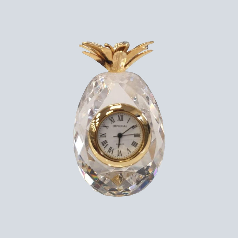 Miniature Clock - Crystal & Gold Plated Pineapple