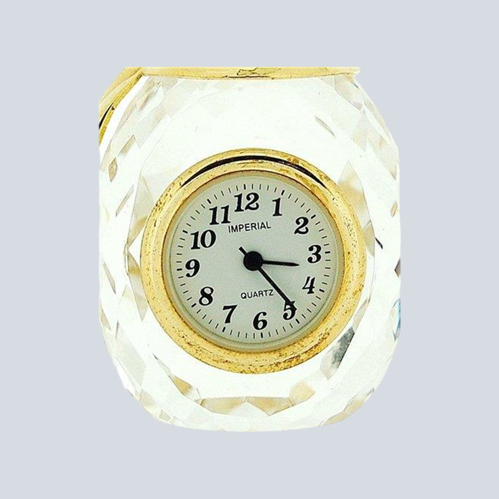 Miniature Clock - Crystal & Gold Plated Winter Snowman