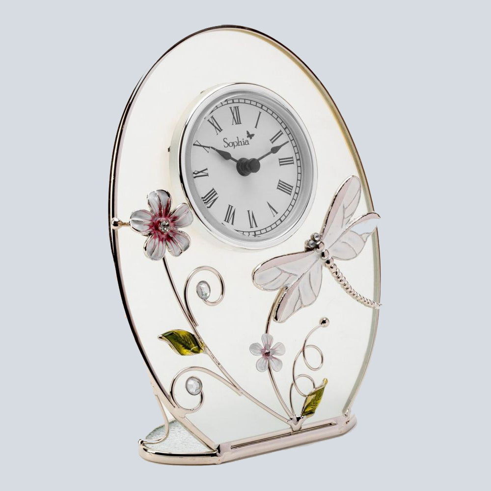 Mantel Clock - Sophia - Classic Glass & Wire Dragonfly